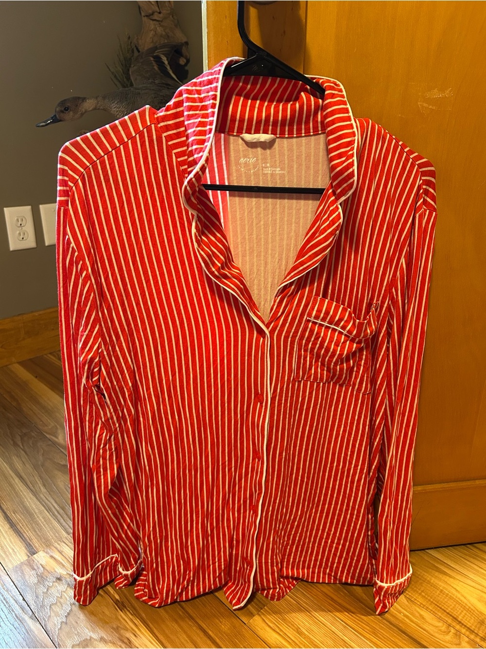 aerie Red and White Striped Shirt with Contrast Collar